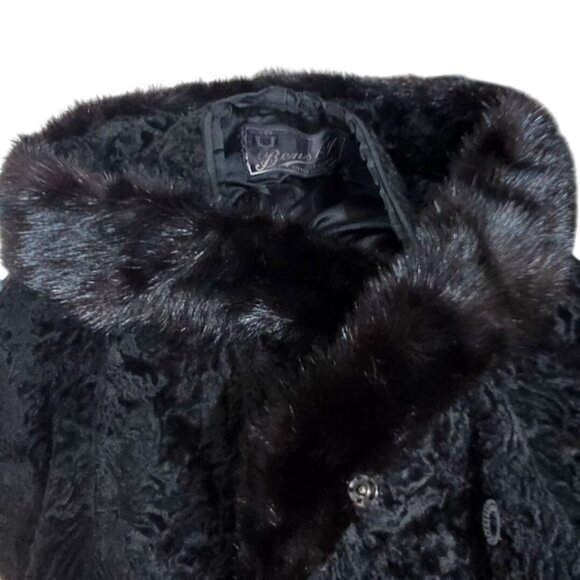 Vintage Black Persian Lamb Mink Collar Swing Coat Jacket - Picture 8 of 10